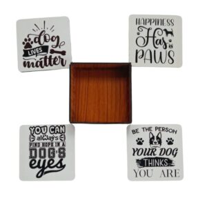 Wooden Tea Coasters Set of 4 I Dog Themed Office-Home-Gift I Desktop Item (Square)