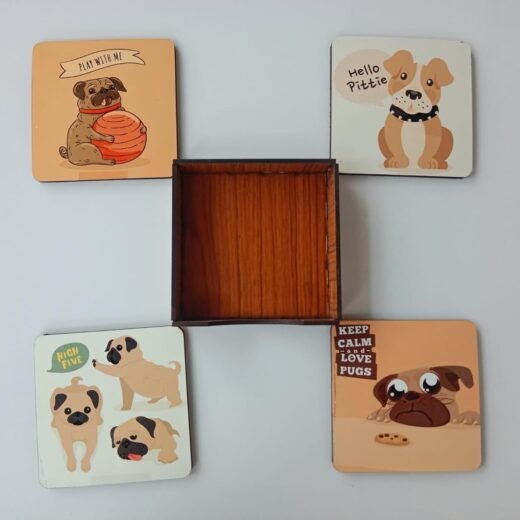 Shop Canine Wooden Tea Coasters Set of 4 I Dog Themed Office-Home-Gift I Desktop Item