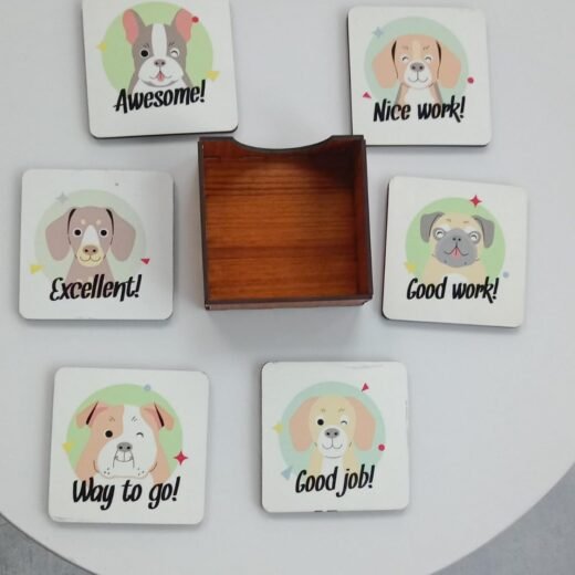 Wooden Tea Coasters Set of 6 I Dog Themed Office-Home-Gift I Desktop Item (Square)