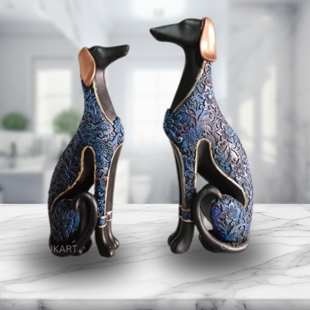 Dog Pair Sitting Showpiece Sophisticated for Home Decor/Animal Showpiece for Office Decor/Living Room Decoration/Table Top Decorative/Bedroom Decor/Gift Items (Pack of 2, Blue)