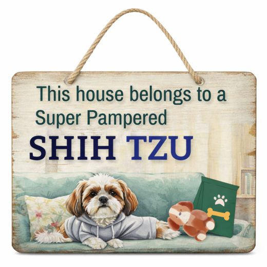 Shop Canine Wooden Door Sign Shih Tzu | Dog Lover Wall Decor Hanging Board | Cute Pet Wall Plate for Home Entrance, Bedroom, Living Room Decoration