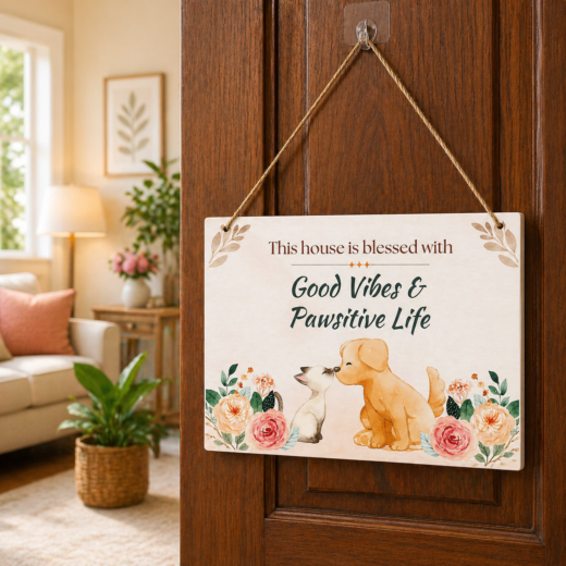 Wooden Board Door Signs I Wall Decor for Dog Cat Lovers I Wall Plates - Good Vibes And Pawsitive Life