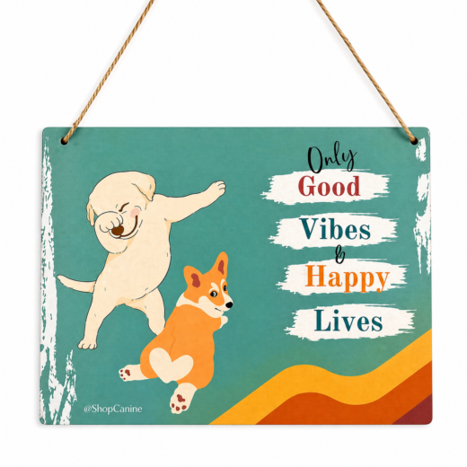 Wooden Board Door Signs I Wall Decor for Dog Cat Lovers I Wall Plates - Only Good Vibes Happy Lives