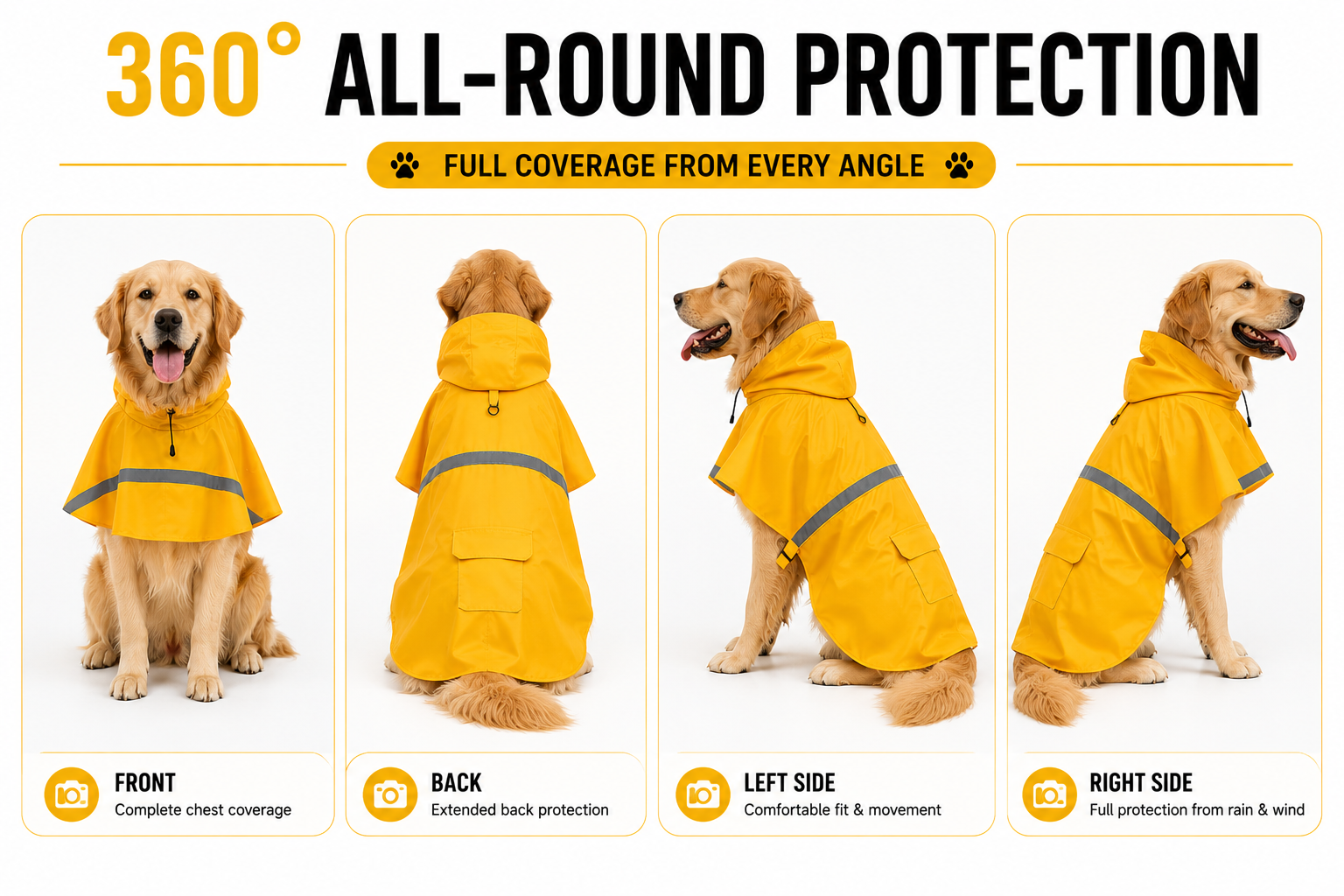 Dog Raincoat – Waterproof Rain Jacket for Dogs | Sizes 18, 20, 22, 24, 26, 28 | Hooded & Reflective for All Breeds (18) (Yellow, 20) - Image 5