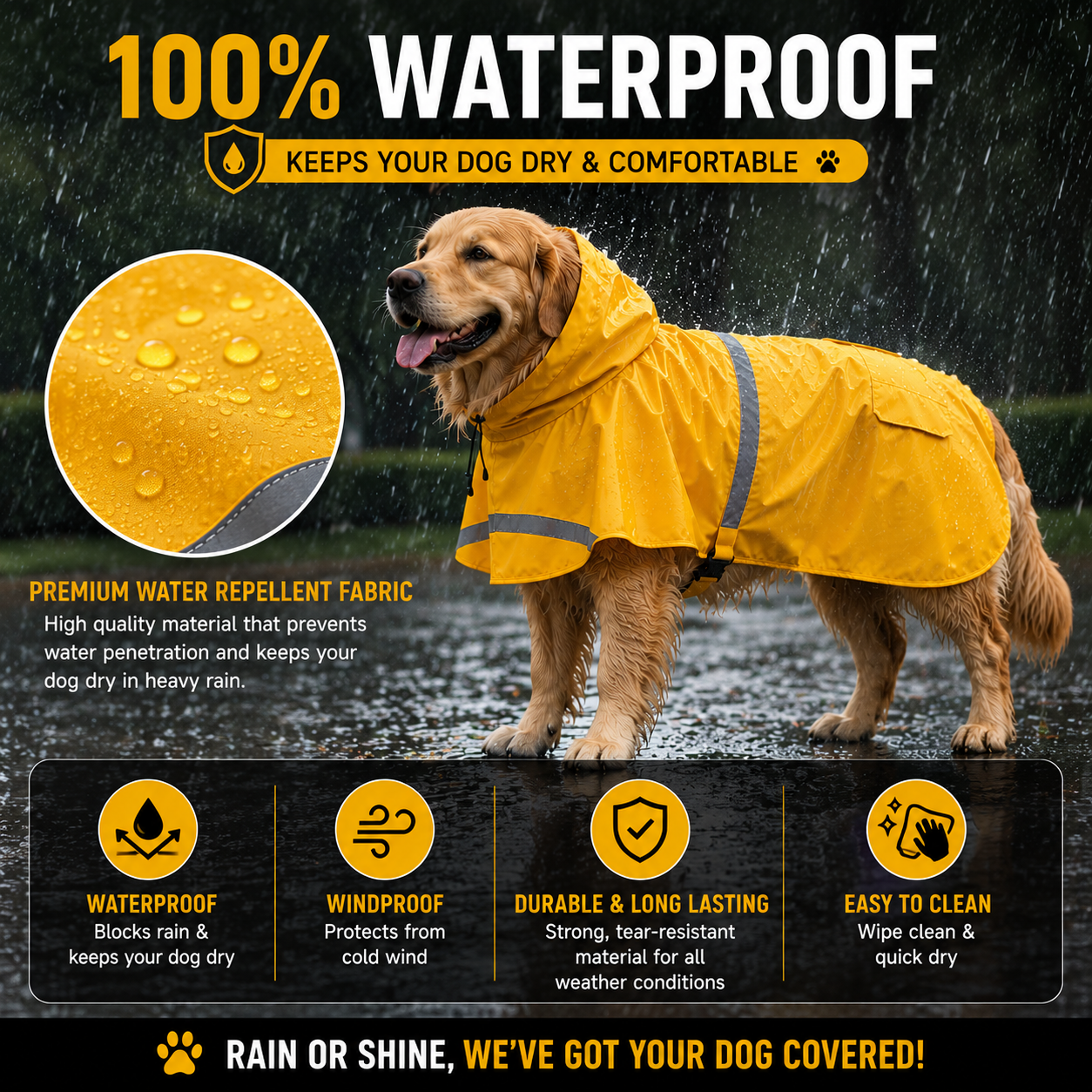 Dog Raincoat – Waterproof Rain Jacket for Dogs | Sizes 18, 20, 22, 24, 26, 28 | Hooded & Reflective for All Breeds (18) (Yellow, 20) - Image 9