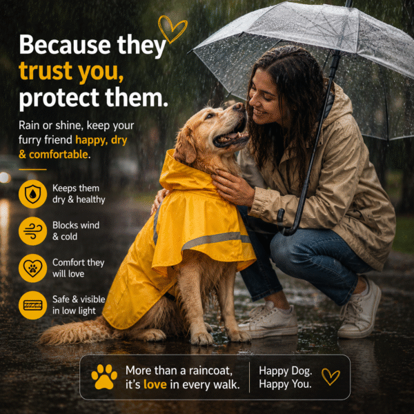 Dog Raincoat – Waterproof Rain Jacket for Dogs | Sizes 18, 20, 22, 24, 26, 28 | Hooded & Reflective for All Breeds (18) (Yellow, 20)