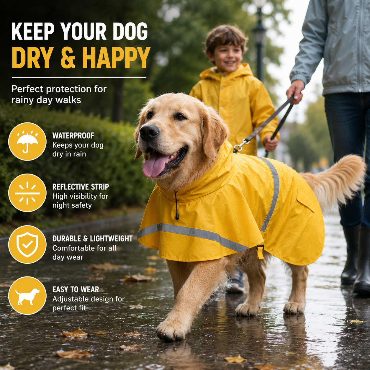Dog Raincoat – Waterproof Rain Jacket for Dogs | Sizes 18, 20, 22, 24, 26, 28 | Hooded & Reflective for All Breeds (18) (Yellow, 20) - Image 10