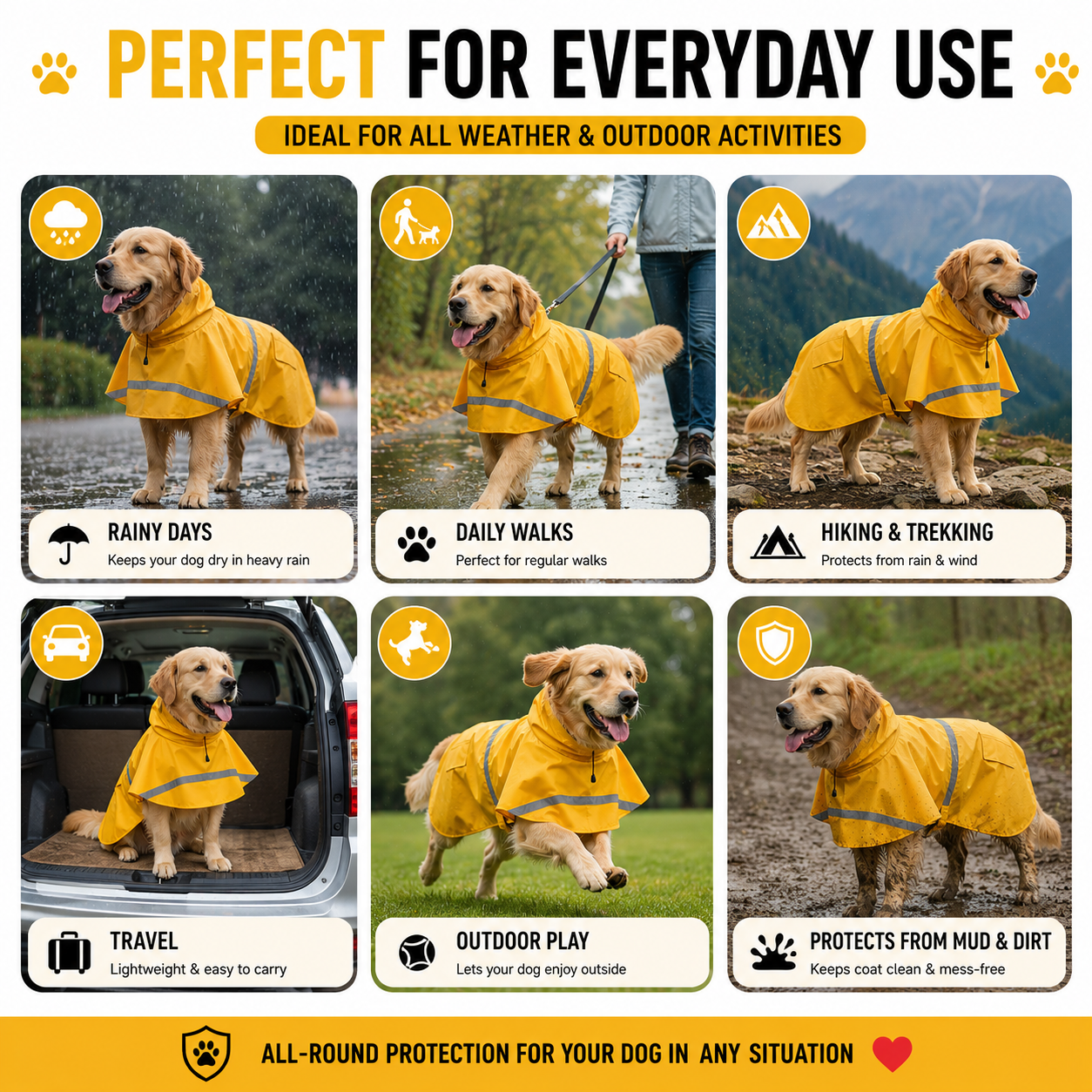Dog Raincoat – Waterproof Rain Jacket for Dogs | Sizes 18, 20, 22, 24, 26, 28 | Hooded & Reflective for All Breeds (18) (Yellow, 20) - Image 8