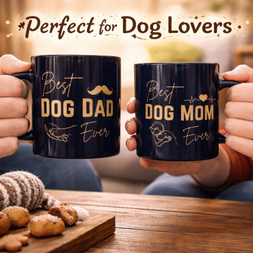 Dog Mom Dog Dad Coffee Mug Set | 270ml Each Ceramic Cup | Best Gift for Dog Lovers Couples | Printed Tea Coffee Mug | Gift for Pet Parents