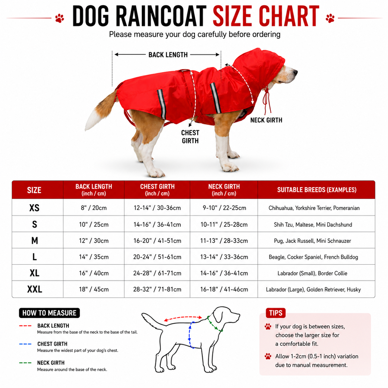 Dog Raincoat Red – Waterproof Rain Jacket for Dogs | Sizes 18, 20, 22, 24, 26, 28 | Hooded & Reflective for All Breeds (Red, 22) (RED, 24) - Image 5