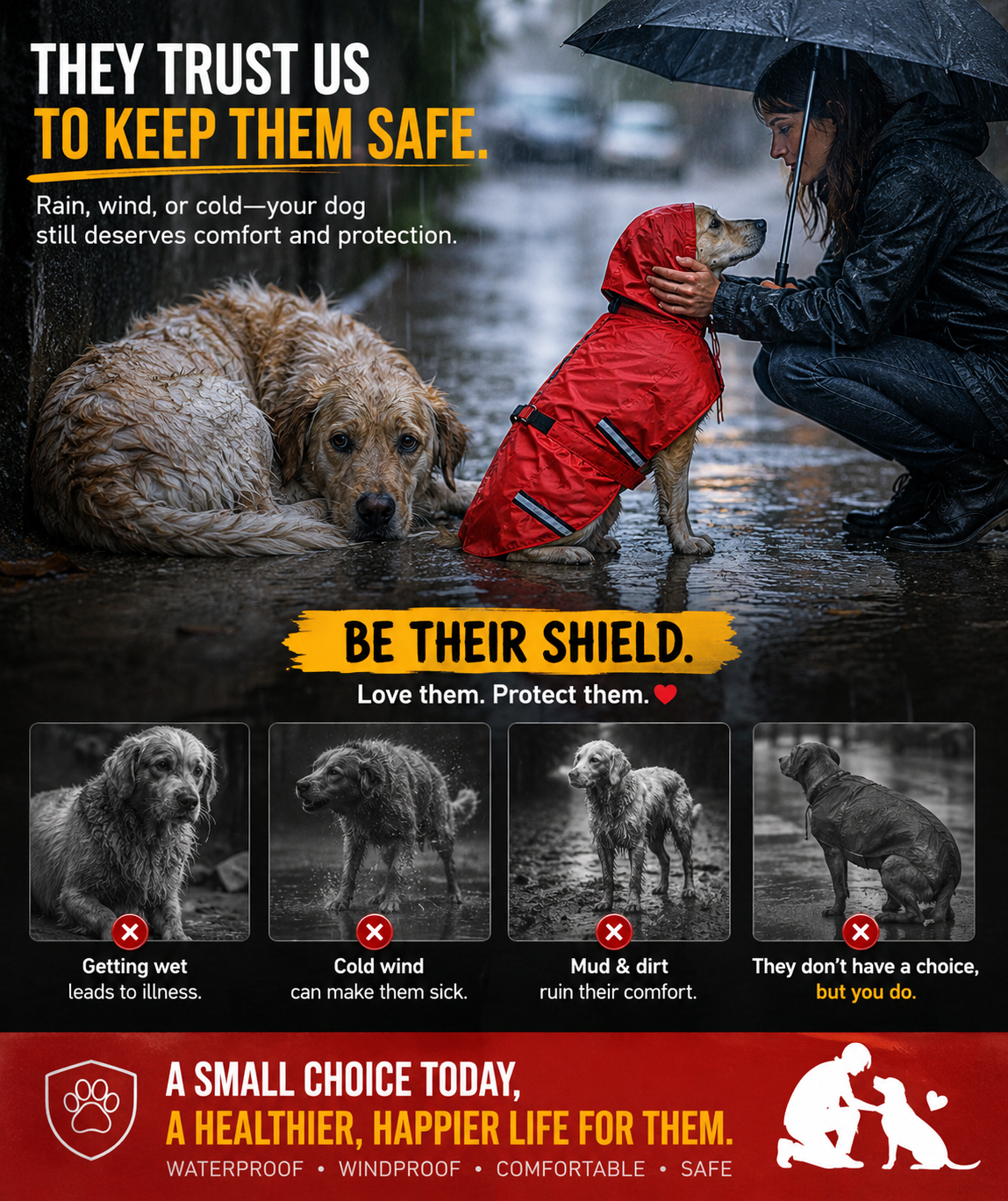 Dog Raincoat Red – Waterproof Rain Jacket for Dogs | Sizes 18, 20, 22, 24, 26, 28 | Hooded & Reflective for All Breeds (Red, 22) (RED, 24) - Image 9